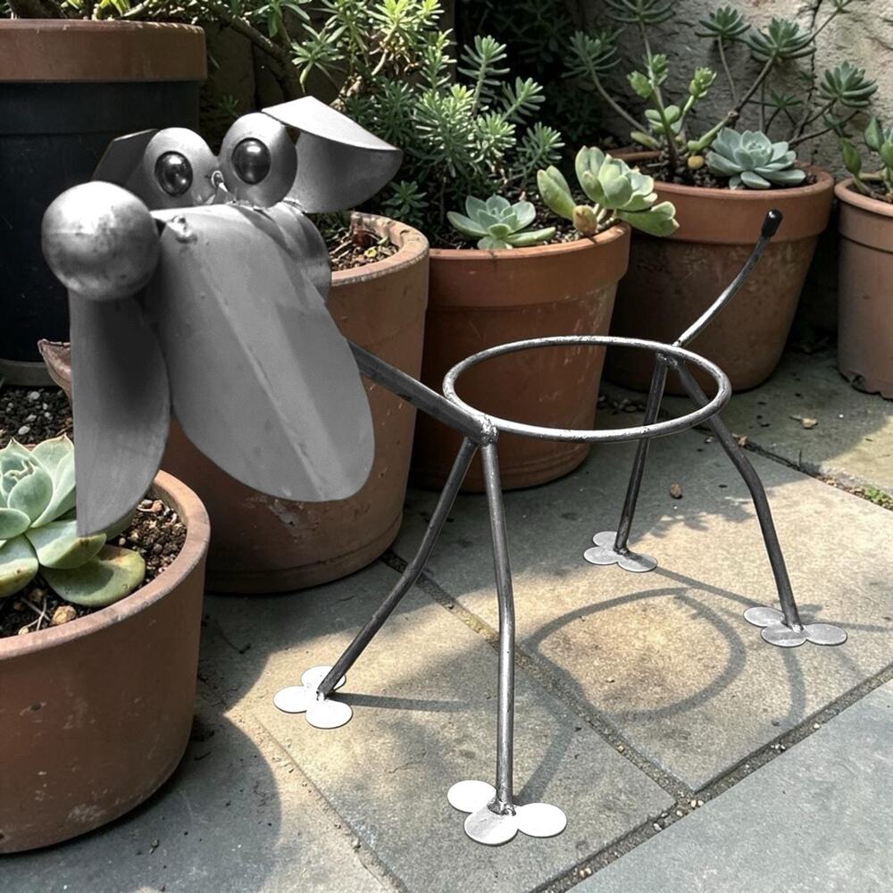 Vintage Yardbird- Recycled Metal Junkyard Dog Plant Stand/ Water Bowl Stand